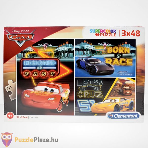 Clementoni - Verdák 3 (Cars) 3x48 db-os puzzle (Disney kirakó) szemből