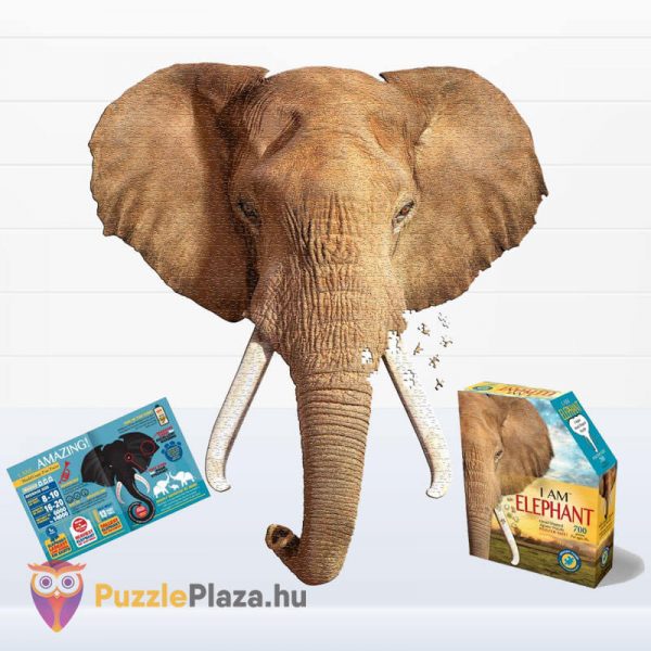 700 darabos elefánt forma puzzle, Wow Toys poszter, kirakott kép és a kirakó doboza