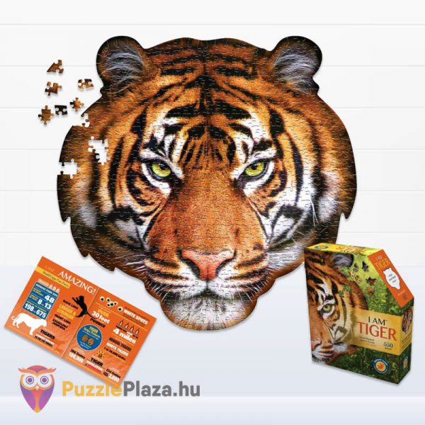 550 darabos tigris fej formájú puzzle, wow toys kirakott kép, poszter és doboz