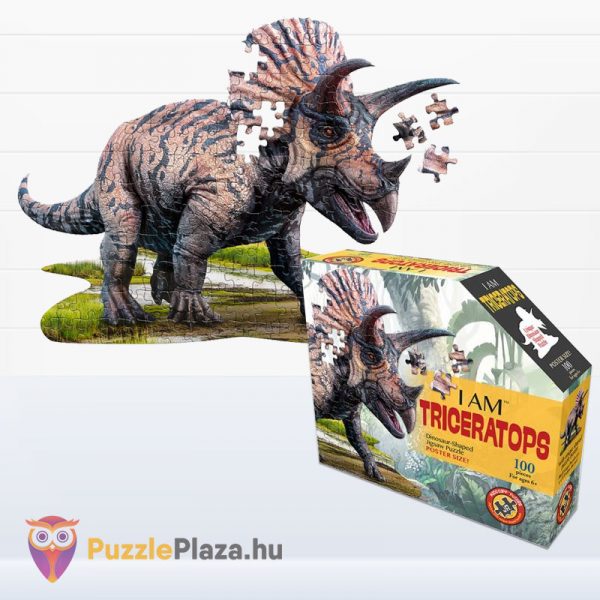 100 darabos triceratopsz dinós élethű forma puzzle - Wow Toys doboz és kirakott kép