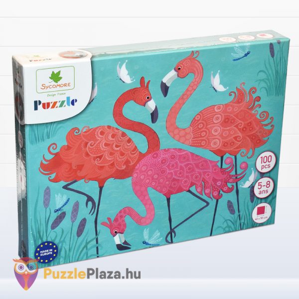 100 darabos Sycomore Flamingós puzzle doboza balról