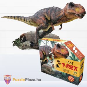 100 darabos T-Rex dinoszaurusz forma puzzle doboza és kirakott képe - Wow Toys
