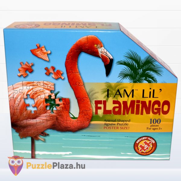 100 db-os poszter méretű flamingós forma puzzle - Wow Puzzle doboza előről