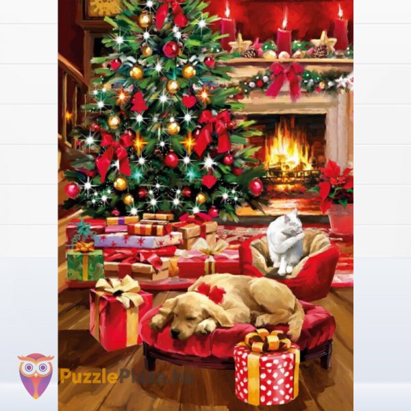 1000 darabos karácsony a kandallónál puzzle kirakott képe - Clementoni 39580