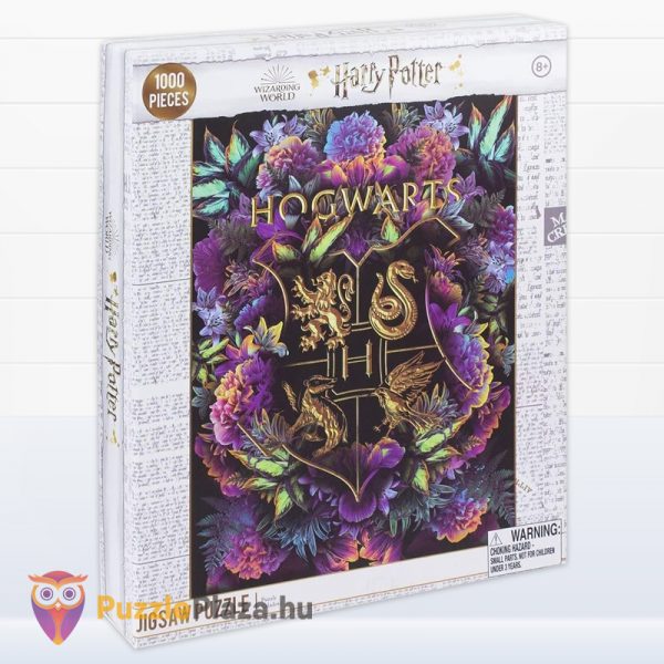 1000 darabos virág mintás Roxfort címer puzzle - Harry Potter doboza oldalról