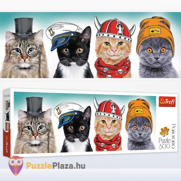 500 darabos bolyhos cicák csapat panoráma puzzle doboza és kirakott képe - Trefl 29504