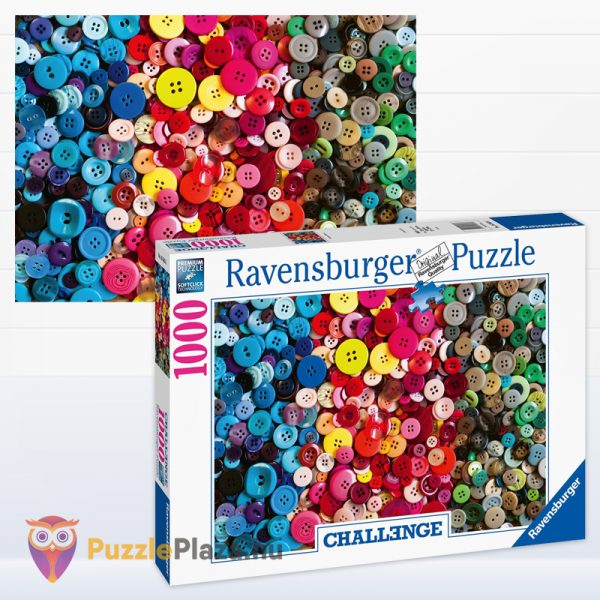 1000 darabos gombok puzzle doboza és kirakott képe - Ravensburger Challange 16563