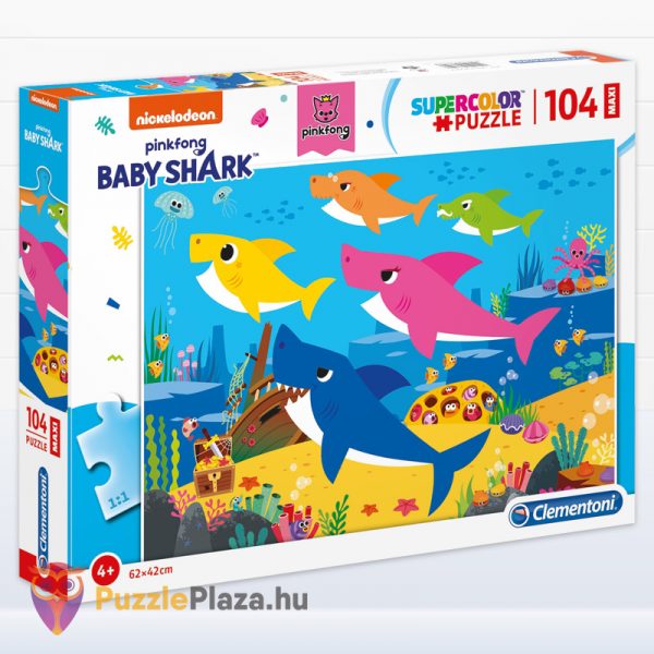 104 darabos Baby Shark puzzle - Clementoni SuperColor (Szuper Színes kirakó) 23751