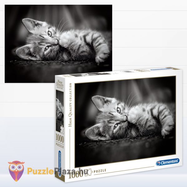 1000 darabos fekete-fehér cica puzzle kirakott képe és doboza - Clementoni 39422