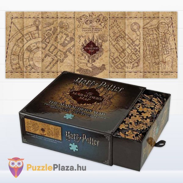 1000 darabos Harry Potter: Tekergők térképe puzzle kirakott képe és doboza fektetve - Noble Collection