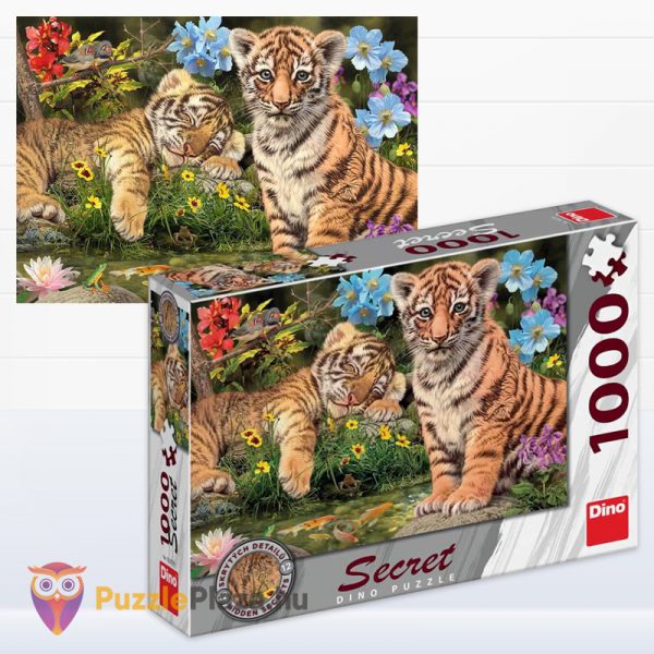 1000 darabos tigriskölykök titkos puzzle kirakott képe és doboza - Dino Secret 532779