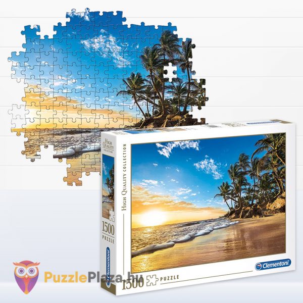 1500 darabos trópusi napkelte puzzle doboza és részlete - Clementoni 31681