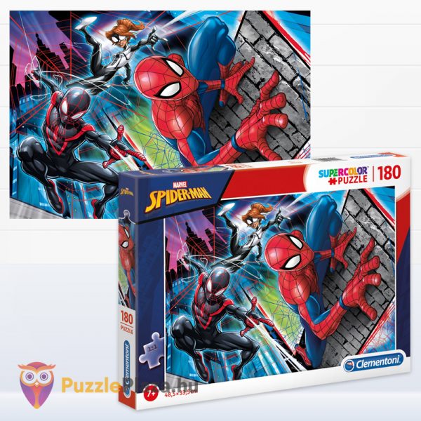 Marvel: Pókember puzzle kirakott képe és doboza - 180 darabos - Clementoni Szuper Színes (SuperColor) 29293