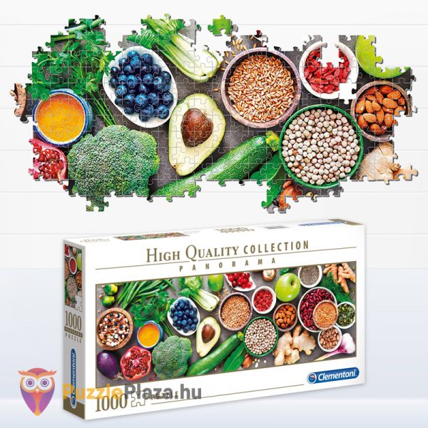 1000 darabos vegetáriánus konyhapult panoráma puzzle kép részlete és doboza - Clementoni 39518