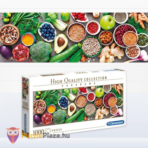 1000 darabos vegetáriánus konyhapult panoráma puzzle kirakott képe és doboza - Clementoni 39518