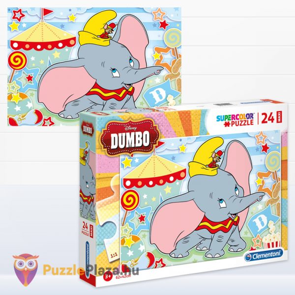 24 darabos Dumbó puzzle kirakott képe és doboza - Clementoni Szuper Színes (SuperColor) Maxi 28501