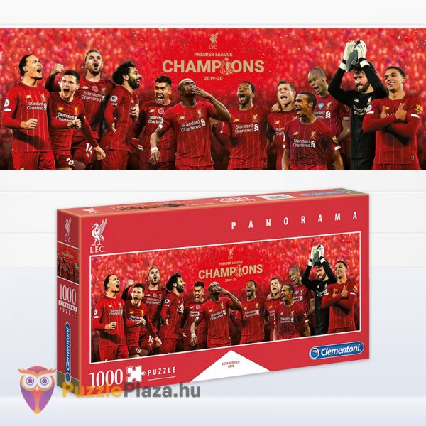 1000 darabos Liverpool FC panoráma puzzle kirakott képe és doboza - Clementoni 39573