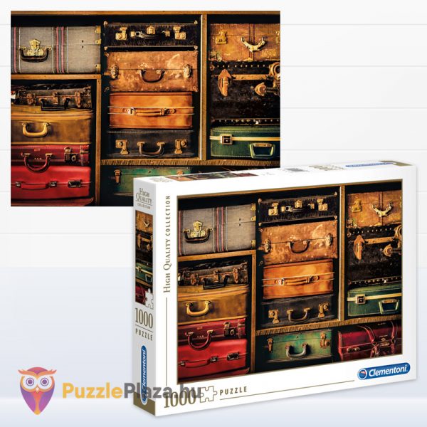 1000 darabos utazás (bőröndök) puzzle képe és doboza - Clementoni 39423