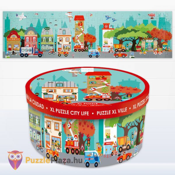 100 darabos város puzzle doboza és kirakott képe gyerekeknek - Óriási padló XL kirakó - Scratch Europe