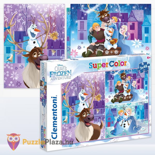 Olaf kalandjai: Jégvarázs puzzle doboza és kirakott képei - 3x48 db - Clementoni SuperColor 25228