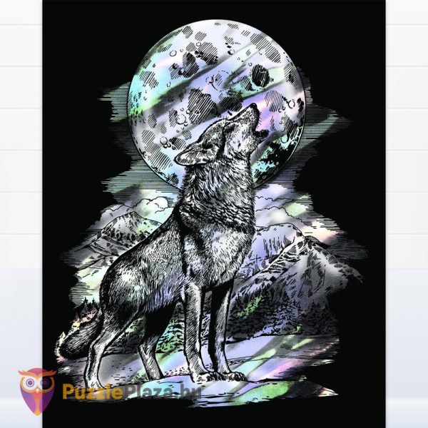 Állat mintás hologramos képkarcoló (farkas) képe