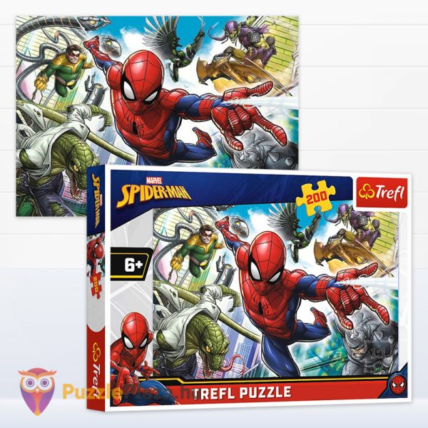 200 darabos Marvel: Pókember puzzle kirakott képe és doboza, a Született hősök - Trefl 13235