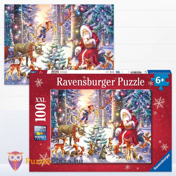 100 darabos erdei Karácsony XXL puzzle kirakott képe és doboza - Ravensburger 12937