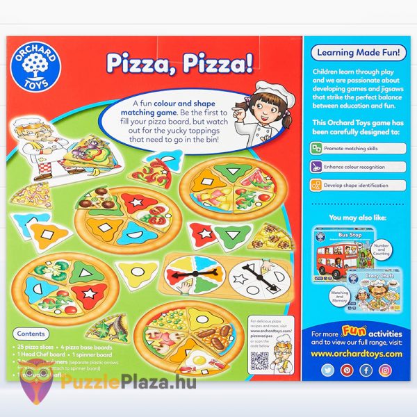 Pizza, Pizza! Szín és formapárosító fejlesztő társasjáték, hátulról - Orchard Toys