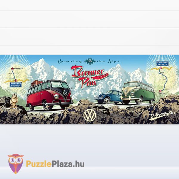 Volkswagen kocsik az Alpokon át panoráma puzzle képe, 1000 db (Ravensburger 15102)
