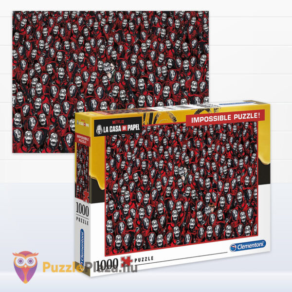 A nagy pénzrablás puzzle képe és doboza (La Casa De Papel), A lehetetlen kirakó, 1000 db, Clementoni Impossible 39527