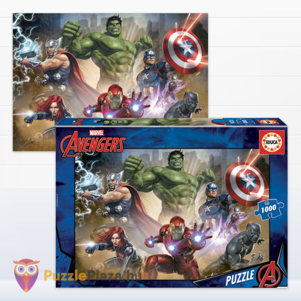 Marvel: Bosszúállók puzzle képe és doboza (Avengers) szereplői, 1000 db (Educa)