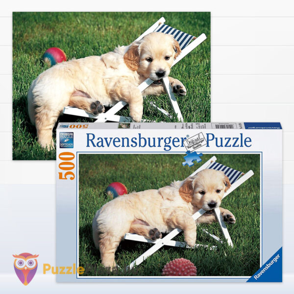 Golden retriever kutyakölyök puzzle képe és doboza, 500 db (Ravensburger 14179)