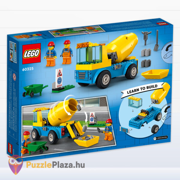 Lego City 60325: Betonkeverő teherautó, hátulról, 2 munkás Lego figurával