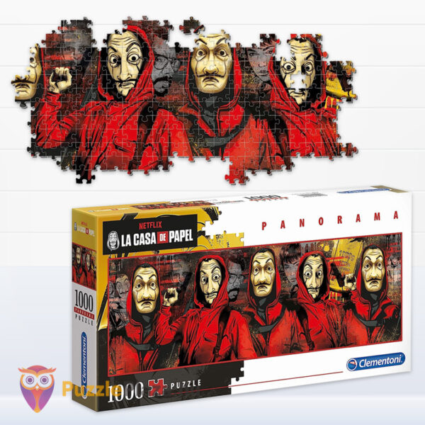 A nagy pénzrablás panoráma puzzle képe és doboza (La Casa De Papel), 1000 db, Clementoni 39545