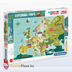Felfedező térképes puzzle gyerekeknek: Európa országai és nevezetességei, 250 db (Clementoni SuperColor 29062)