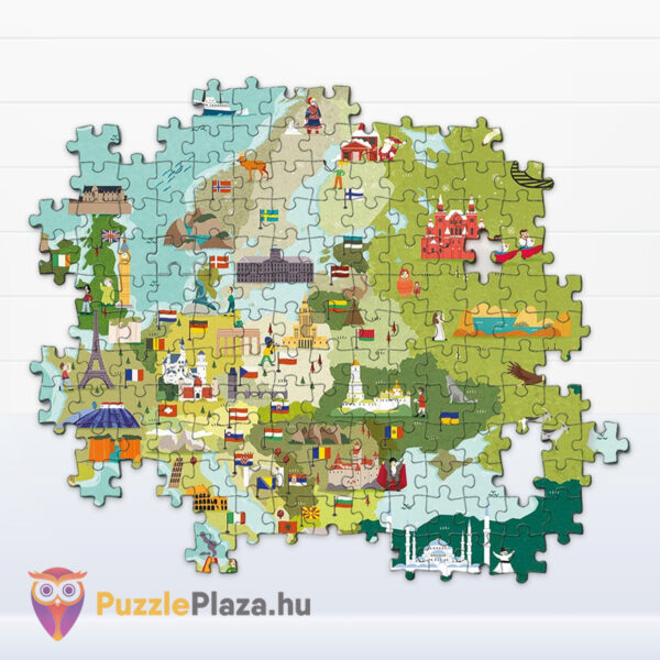 Felfedező térképes puzzle részlete gyerekeknek: Európa országai és nevezetességei, 250 db (Clementoni SuperColor 29062)