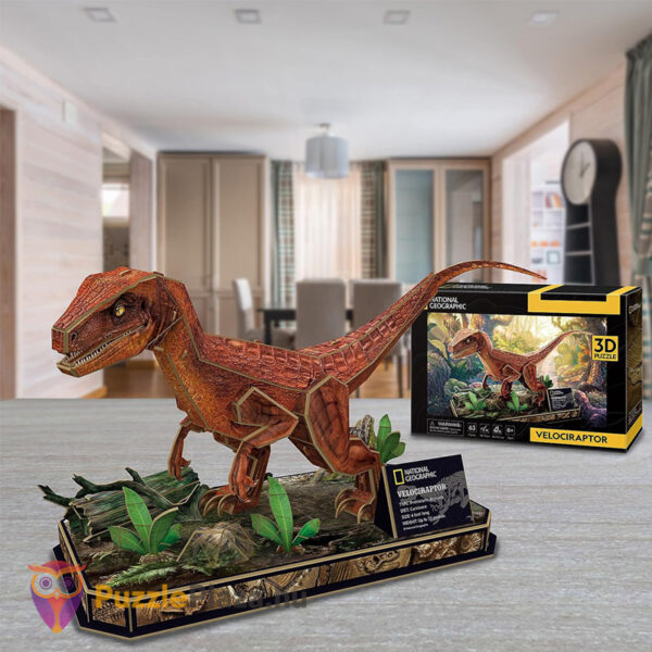 Dinoszauruszok 3D puzzle az asztalon: Velociraptor, 63 db (CubicFun)