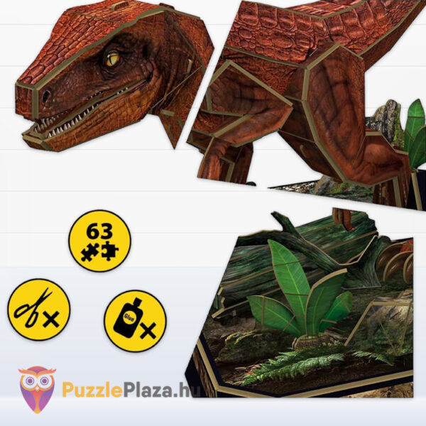Dinoszauruszok 3D puzzle intrukciója: Velociraptor, 63 db (CubicFun)
