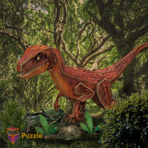 Dinoszauruszok 3D puzzle, megépítve: Velociraptor, 63 db (CubicFun)