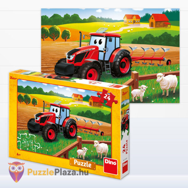 Zetor, a traktor a farmon, 24 db-os puzzle képe és doboza (Dino)