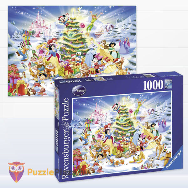 Disney karácsony puzzle a mesehősökkel képe és doboza, 1000 db (Ravensburger 19287)