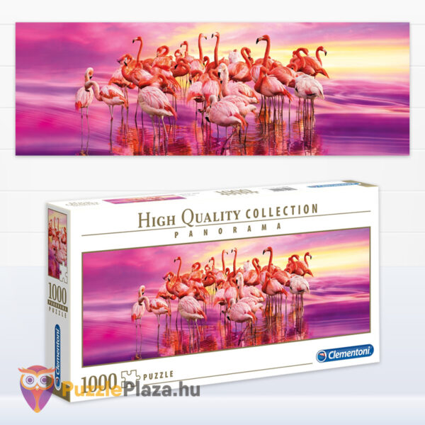 Flamingók tánca panoráma puzzle képe és doboza, 1000 db (Clementoni 39427)