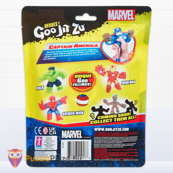 Goo Jit Zu: Marvel hősök, Amerika kapitány nyújtható akciófigura csomagolása hátulról