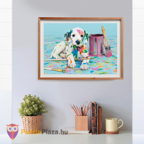 Mókás dalmata kölyök kutya, színes foltokkal puzzle képe a falon, 500 db (Clementoni 35150)