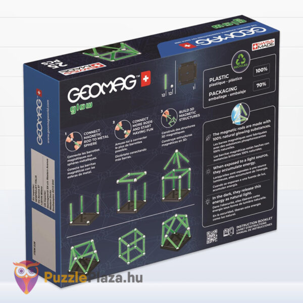Geomag Glow: Foszforeszkáló mágneses kreatív építőjáték doboza, hátulról (25 db)