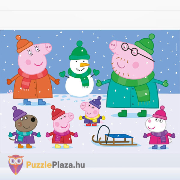 Peppa Malac puzzle képe, játék a hóesésben, 104 db (Clementoni SuperColor Maxi 23752)