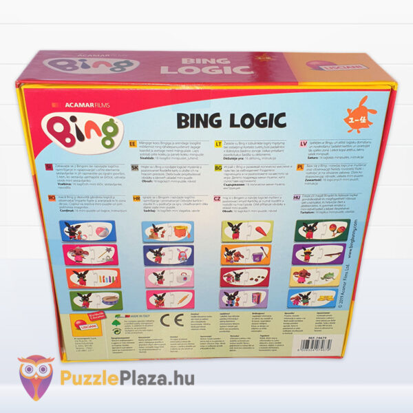 Bing nyuszi: Logic Baby logikai fejlesztő puzzle doboza hátulról, 2x16 db (Lisciani)