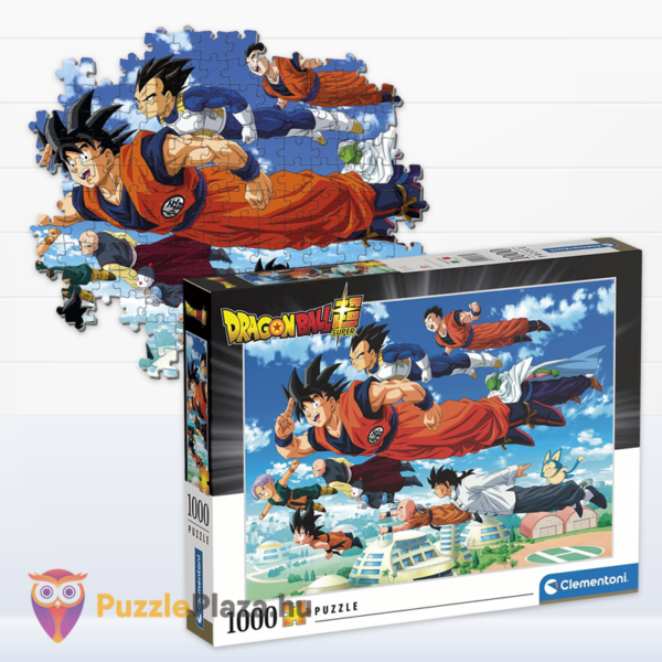 Dragon Ball Super puzzle doboza és részlete: Kezdődjék a kiképzés, 1000 db (Clementoni 39671)