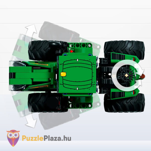 John Deere 9620R: 4WD Traktor billenthető utánfutóval, felülről (Lego Technic 42136)