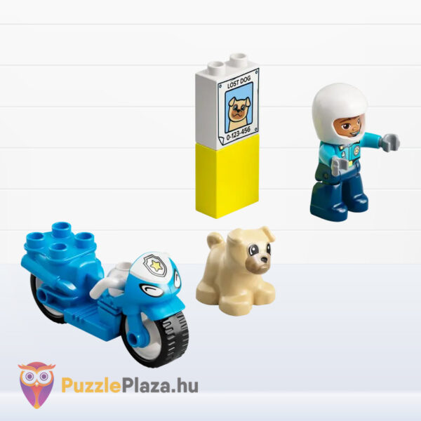 Lego Duplo 10967: Rendőrségi motorkerékpér, rendőr és kiskutya figurával, tartalma